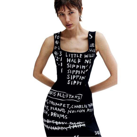 H&M Basquiat x Ev Bravado & Téla D'Amore LONG DENIM CORSET-STYLE DRESS Small NWT - Picture 6 of 16